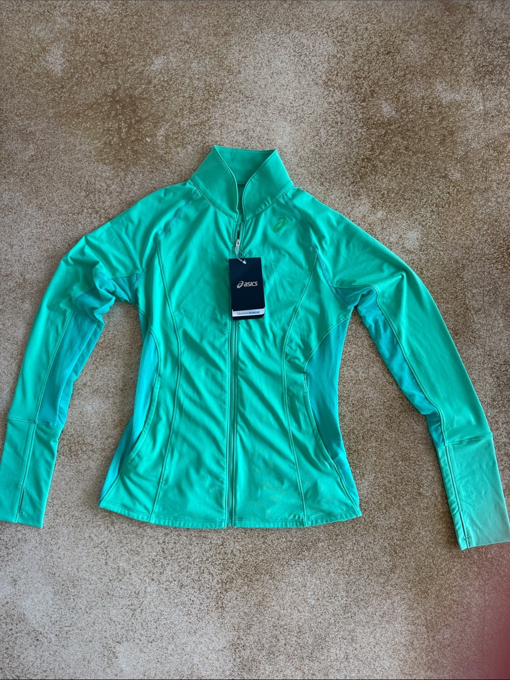 ASICS Women's Teal Lightweight Zip-Up Jacket with mesh sides/back and thumb hole